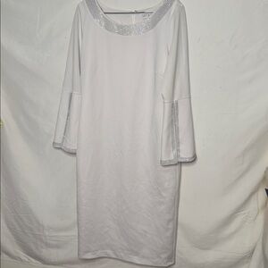 Lily & Taylor New York jewels along neck & sleeves split flare cuffs dress 12